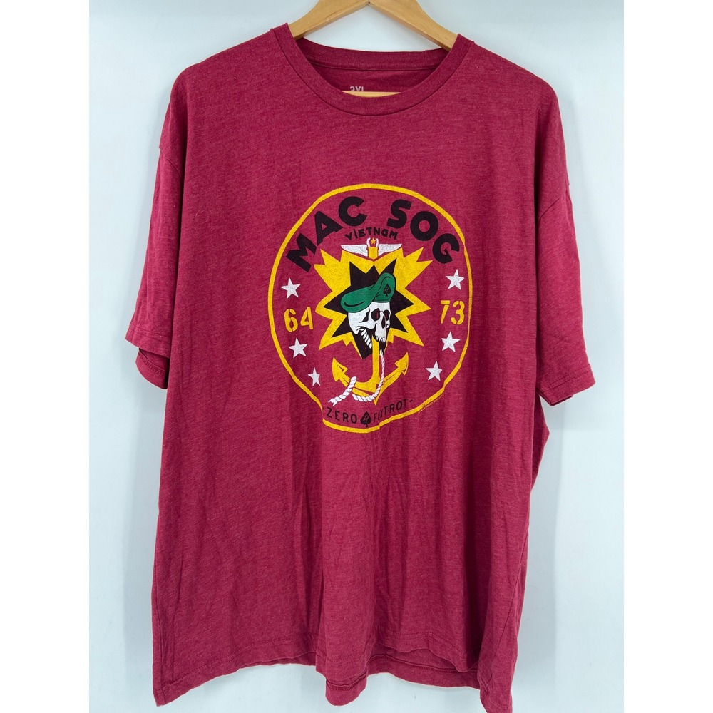 Zero Foxtrot MAC SOG Vietnam Mens 3XL Graphic T-Shirt Red Military Skull Tee